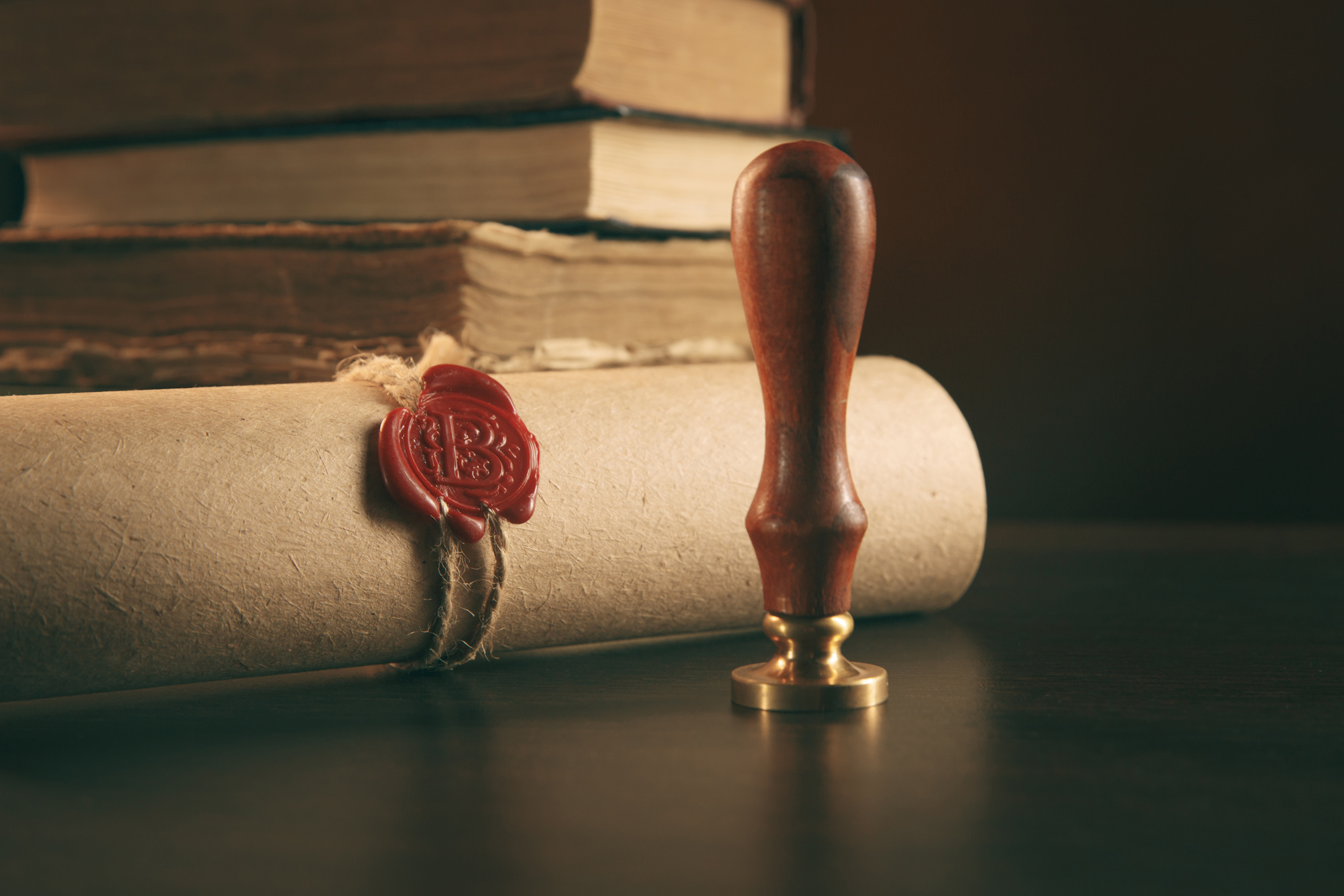 Notary's public pen and stamp on testament and last will. Notary public